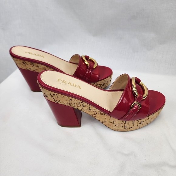 Prada Patent Leather Cork Platform Heels Women's Prada Size 39 US 9 - Picture 10 of 12
